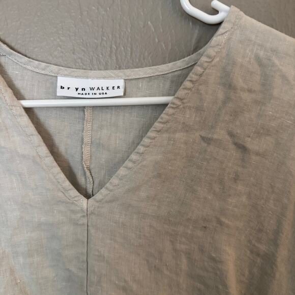 BRYN WALKER Beige Linen Short Sleeve Blouse Size Small Casual summer spring - Picture 4 of 7